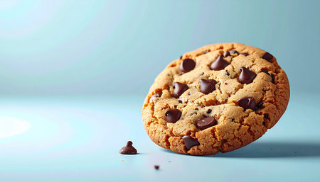 Chocolate chip cookie on blue background with copyspace for textの素材
