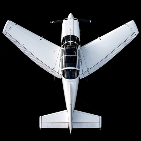 Model of airplane isolated on black background. 3d render. Front view.の素材