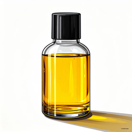 Illustration of a bottle of essential oil on a white background.の素材