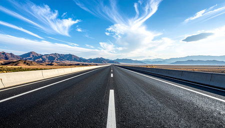 Asphalt road and blue sky with white clouds at sunny day.の素材