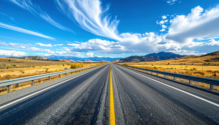 highway in new zealand with clouds in the blue sky.の素材