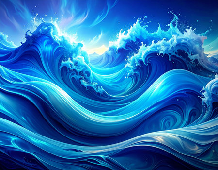 Abstract blue background with waves. Vector illustration. Clip-art.の素材