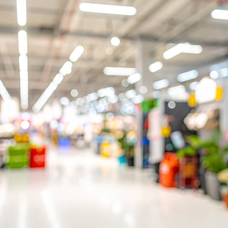 Abstract blur shopping mall interior for background - Vintage Light Filter processing styleの素材