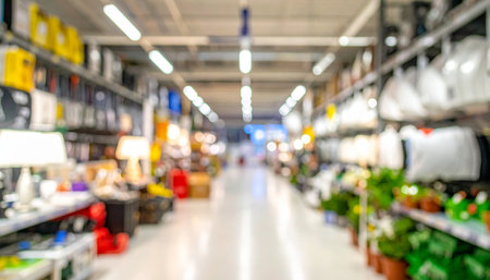 Blurred image of shopping mall and bokeh for background usage.の素材