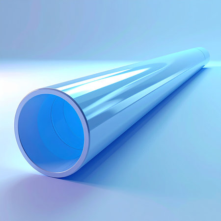 3D render of a metal tube on a blue background with a shadowの素材