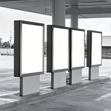 Blank billboards on the bus stop in black and white tone.の素材