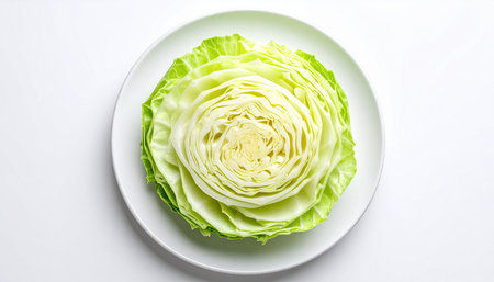 Cabbage on white background, top view. Healthy food concept.の素材