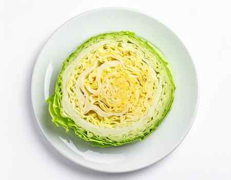 cabbage isolated on white background with clipping path, top view.の素材