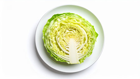 Cabbage isolated on white background, top view, copy space.の素材