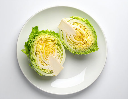Cabbage on white plate. Isolated on a white background.の素材