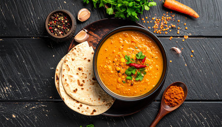 Traditional Indian curry made of chickpeas, carrots and spices.の素材