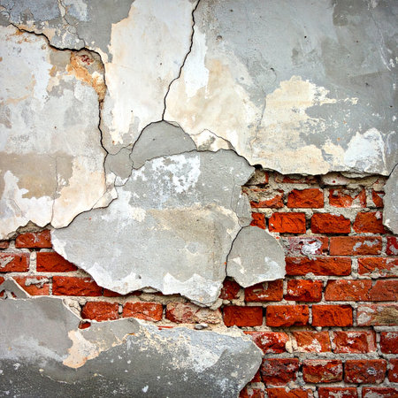 Old brick wall with cracked plaster. Grunge background texture.の素材