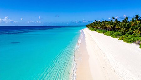 Beautiful tropical beach in Maldives with few palm trees and blue lagoonの素材