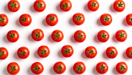 Tomatoes pattern on white background. Flat lay, top view.の素材