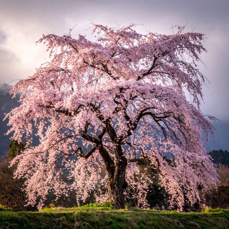 Cherry blossoms in full bloom in the countryside of Japan.の素材
