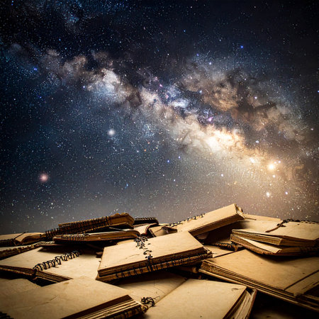 Old books and starry sky. Elements of this image furnished by NASAの素材