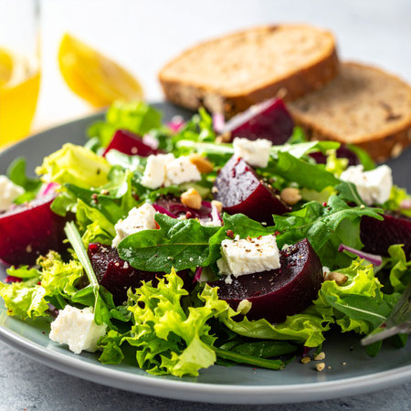 Beetroot salad with feta cheese, arugula and pine nutsの素材