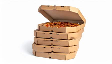 Pizza in cardboard box isolated on white background with clipping path.の素材