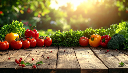 Fresh vegetables on a wooden table in the garden. Selective focus. nature.の素材