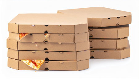 Pizza boxes isolated on white background with clipping path. Top view.の素材