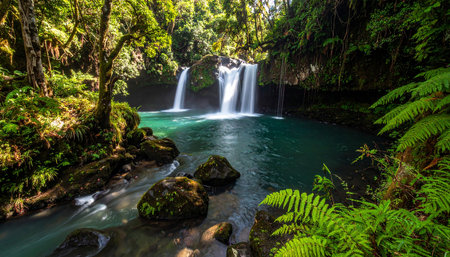 Beautiful waterfall in the rainforest. Bali island, Indonesiaの素材