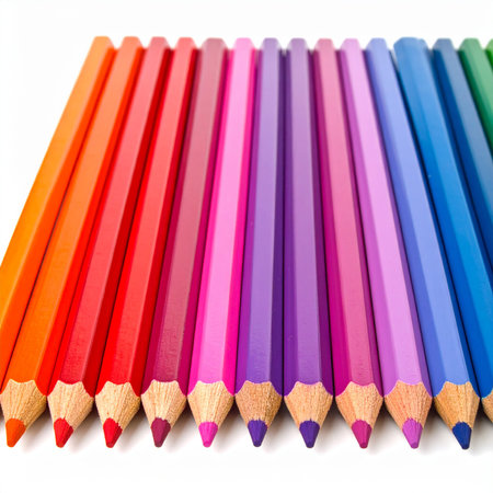 Colored pencils isolated on white background. Close up image.の素材