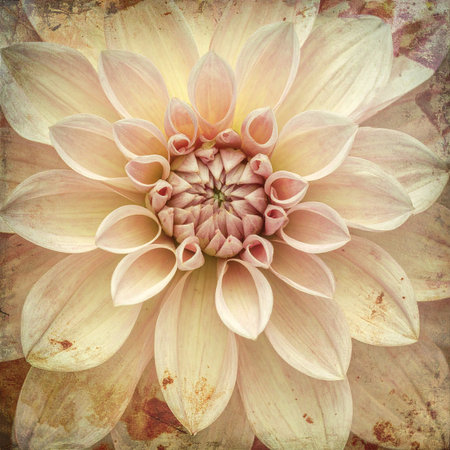 Dahlia flower on grunge background. Old paper texture.の素材