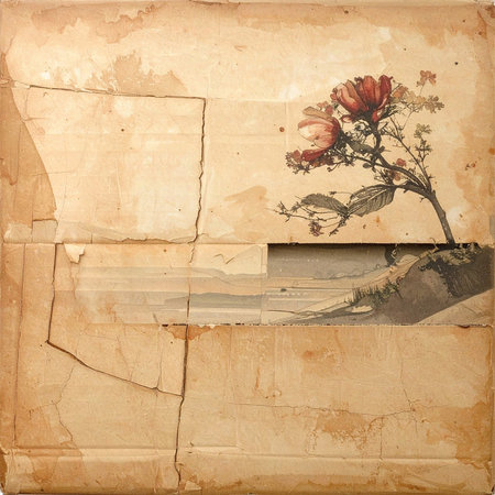 grunge floral background with space for text or image on old paperの素材