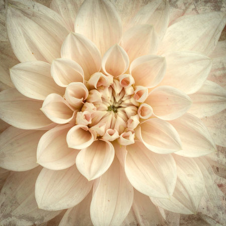 Pink dahlia flower on old paper background. Vintage style.の素材