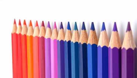Colored pencils isolated on a white background. Studio shot.の素材