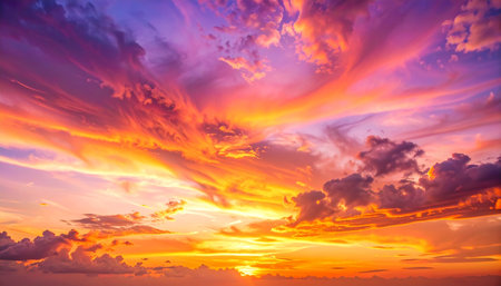 Colorful dramatic sky with cloud at sunset or sunrise time for backgroundの素材