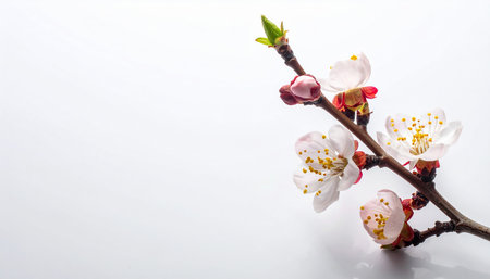 Apricot blossom on a white background with copy space.の素材