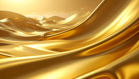 Golden fabric abstract background with sun rays. 3d render illustration.の素材