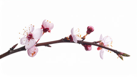 branch of blossoming apricot tree isolated on white backgroundの素材