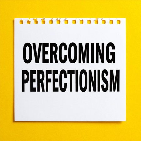 Overcoming Expectations text on white paper note on yellow background.の素材