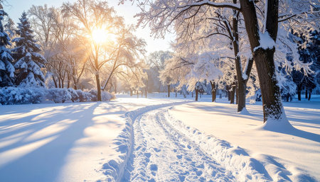 Beautiful winter landscape in South Park in city of Sofia, Bulgariaの素材