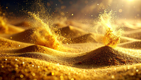 Sand dunes with golden sand. 3d illustration. Abstract background.の素材