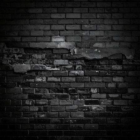 Grunge dark brick wall texture background. Black and white tone.の素材