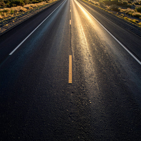 Asphalt road in the countryside of California, USA. Travel background.の素材