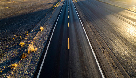 Aerial view of the highway at sunset in California, USA.の素材