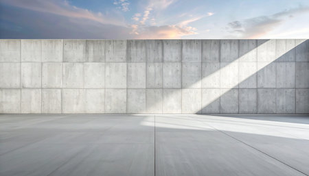 Empty concrete room with sunlight and shadow on the wall. 3d renderingの素材