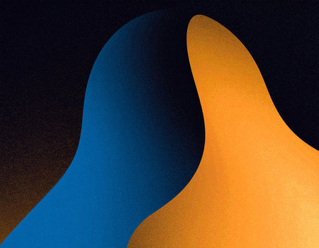 abstract background with blue and orange wavy lines on black backgroundの素材