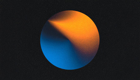 3d illustration of an orange and blue planet on a black backgroundの素材