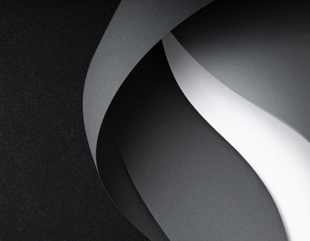 Abstract black and white curved paper background. 3d render illustration.の素材