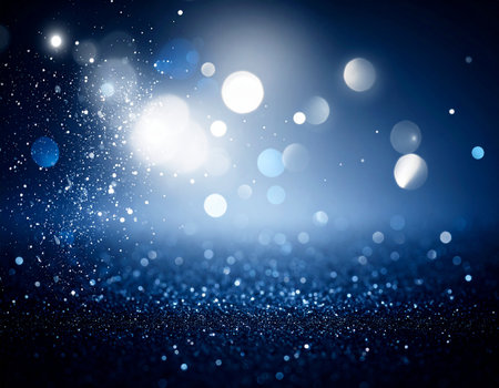 glitter vintage lights background. silver and blue. de-focusedの素材