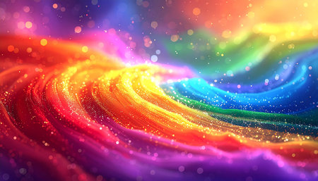 3d render, abstract background with glowing particles, wave lines and bokehの素材