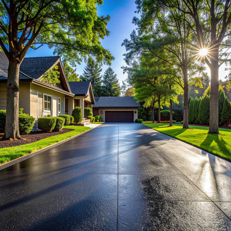 Luxury house exterior with driveway and garage. Northwest, USAの素材