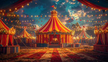 Circus tent in the evening. 3d rendering and illustration.の素材