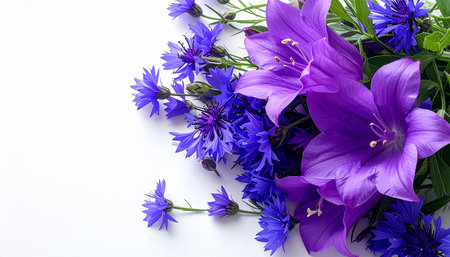 Beautiful bouquet of cornflowers on a white background.の素材