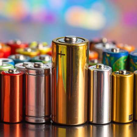 batteries on the background of the colorful bokeh.の素材